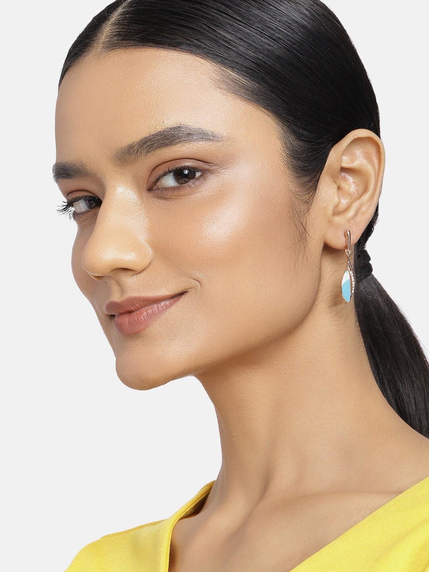 Estele Rose Gold-Plated Blue Enamel Drop Earrings for Women