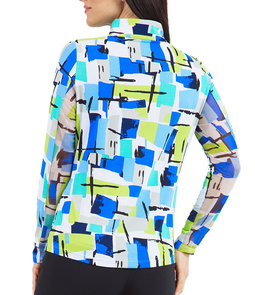 IBKUL Mondrian Print Long Sleeve Mock Neck Top