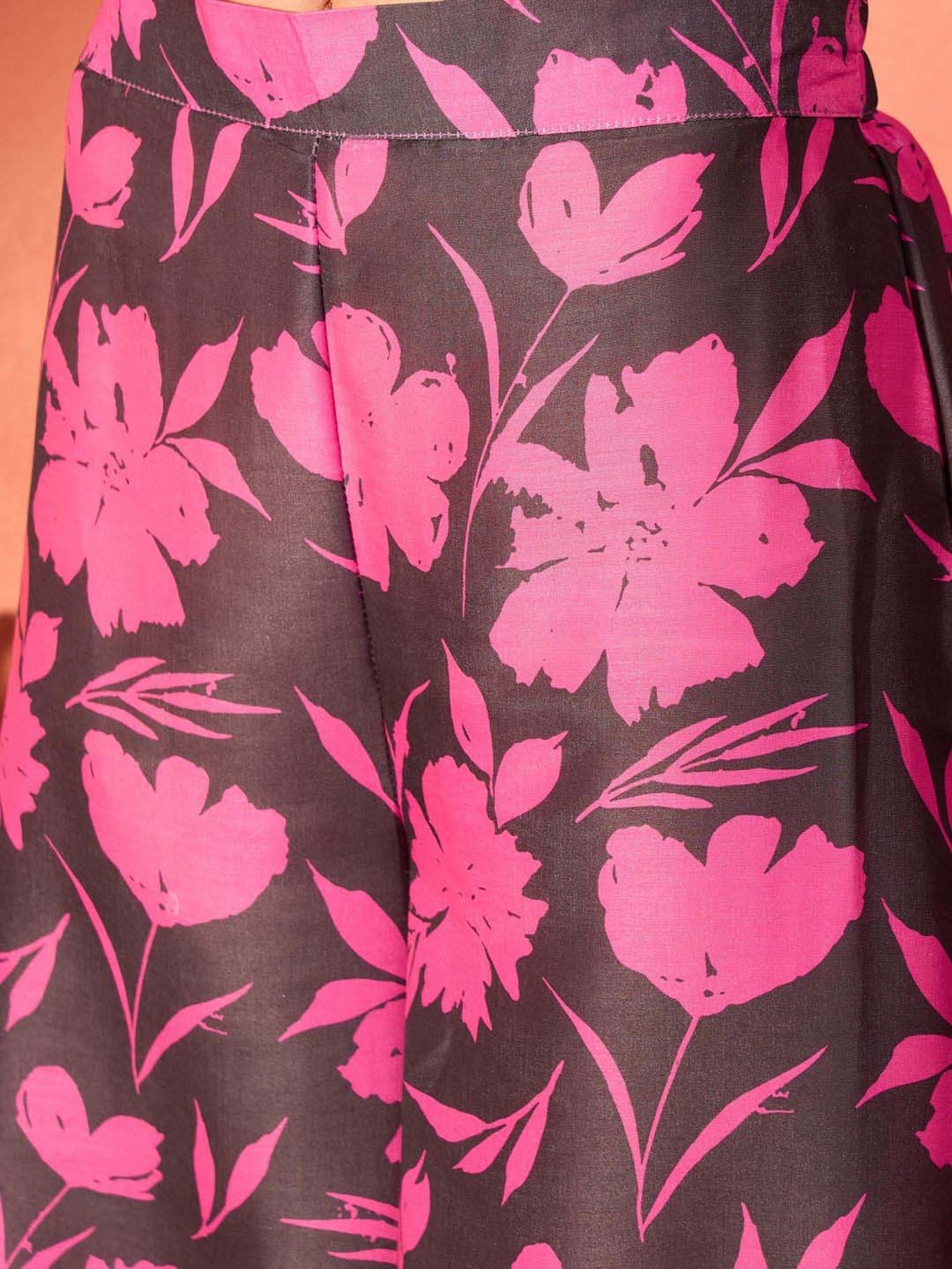 Inweave Black Floral Print Kurta & Palazzo Set