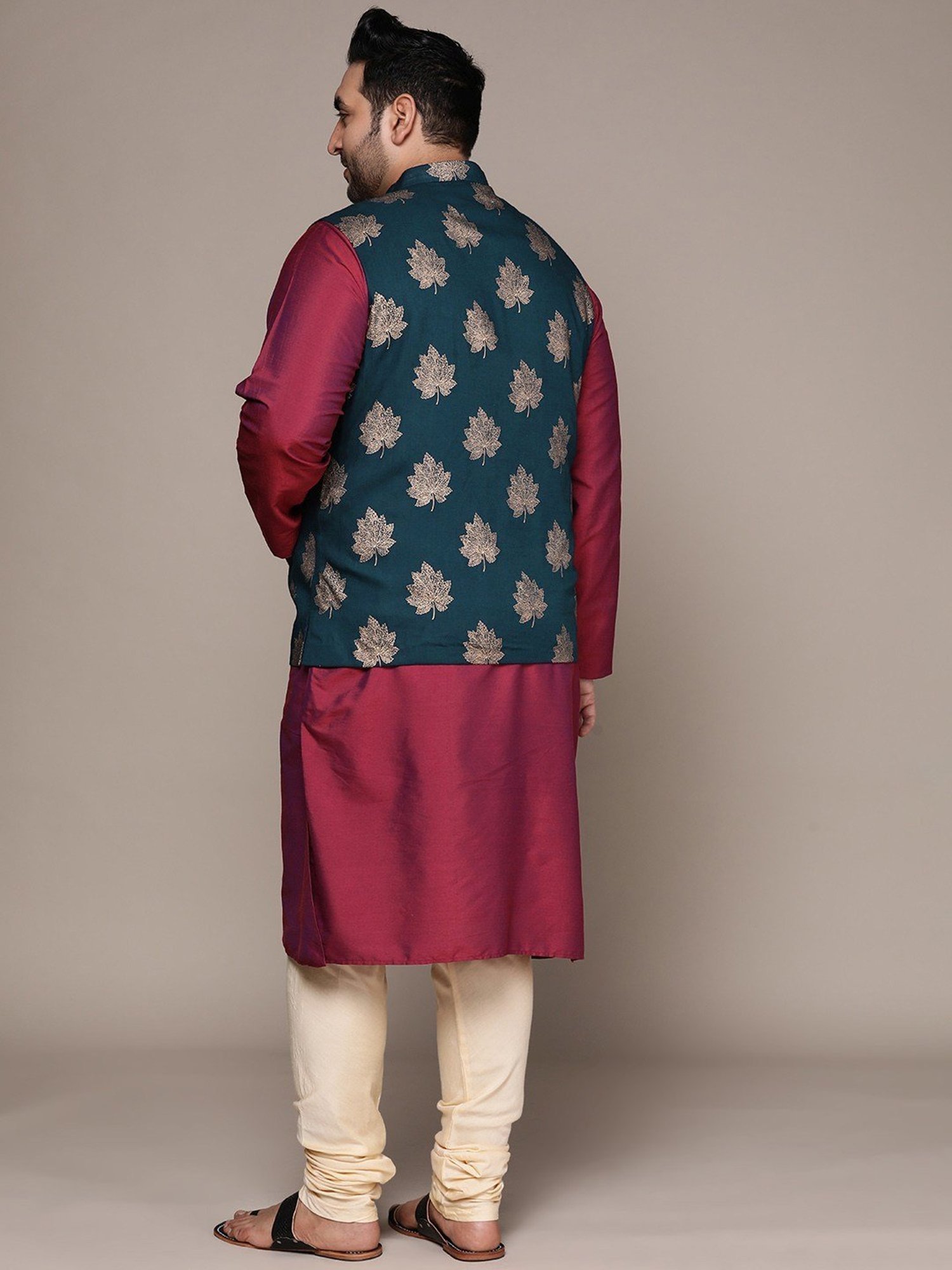 KISAH PLUS Green & Purple Regular Fit Printed Kurta Set With Jacket