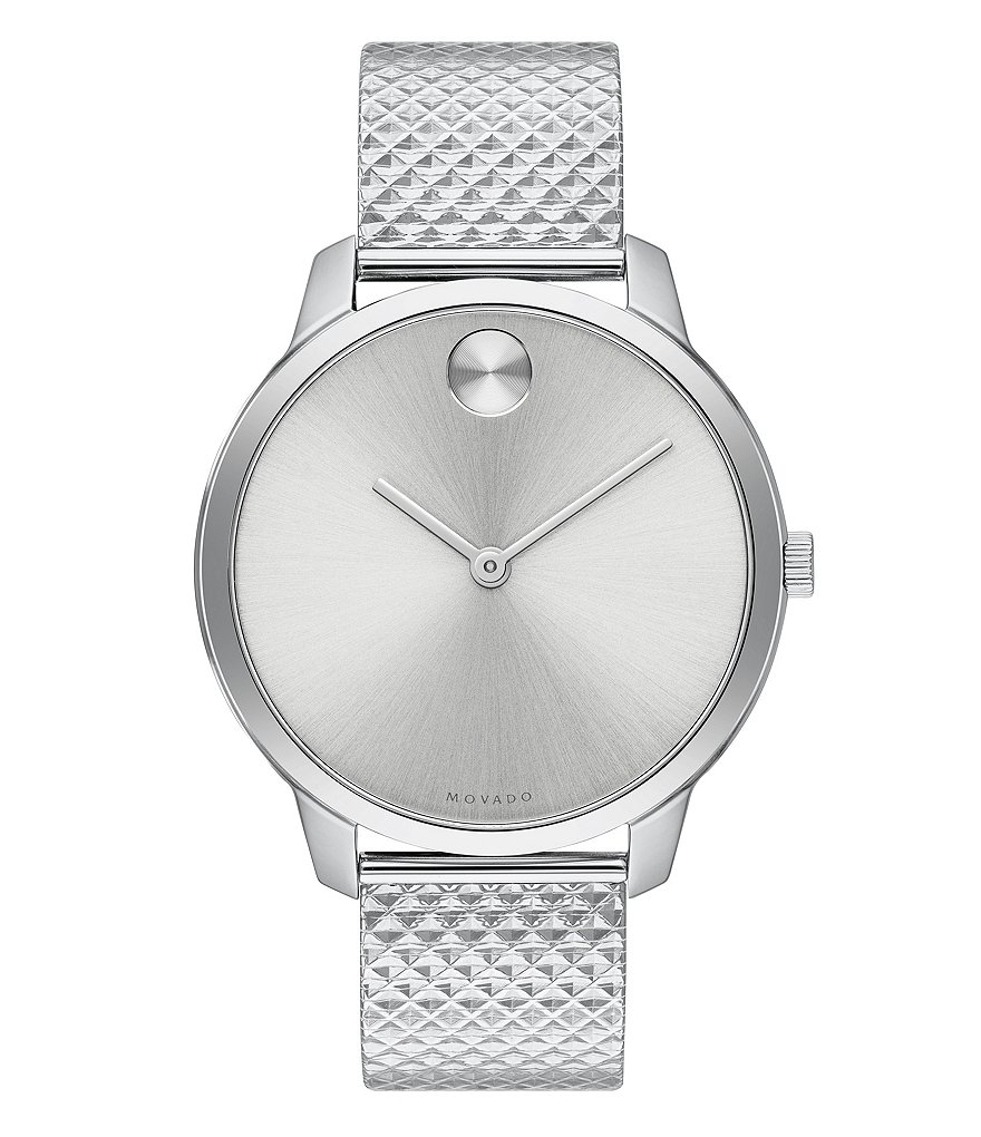 Movado Bold Stainless Steel Pyramid Mesh Bracelet Watch