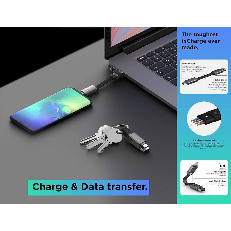 inCharge 6 - The Six-in-One Swiss Army Knife of Cables, Portable Keyring USB/USB-C/Micro USB/Lightning Cable for All of Your Devices (Saturn Gold)