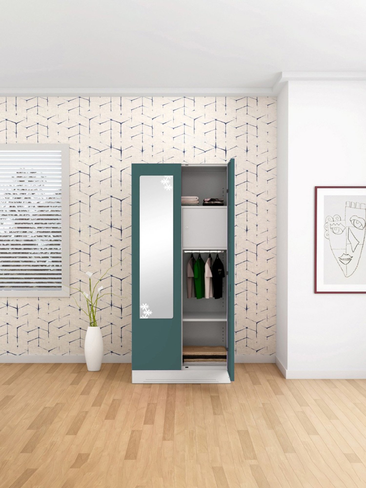 Godrej Interio Slimline 2-Door Steel Almirah, Tex Sea Pine (1-Year Warranty, 1 Locker)