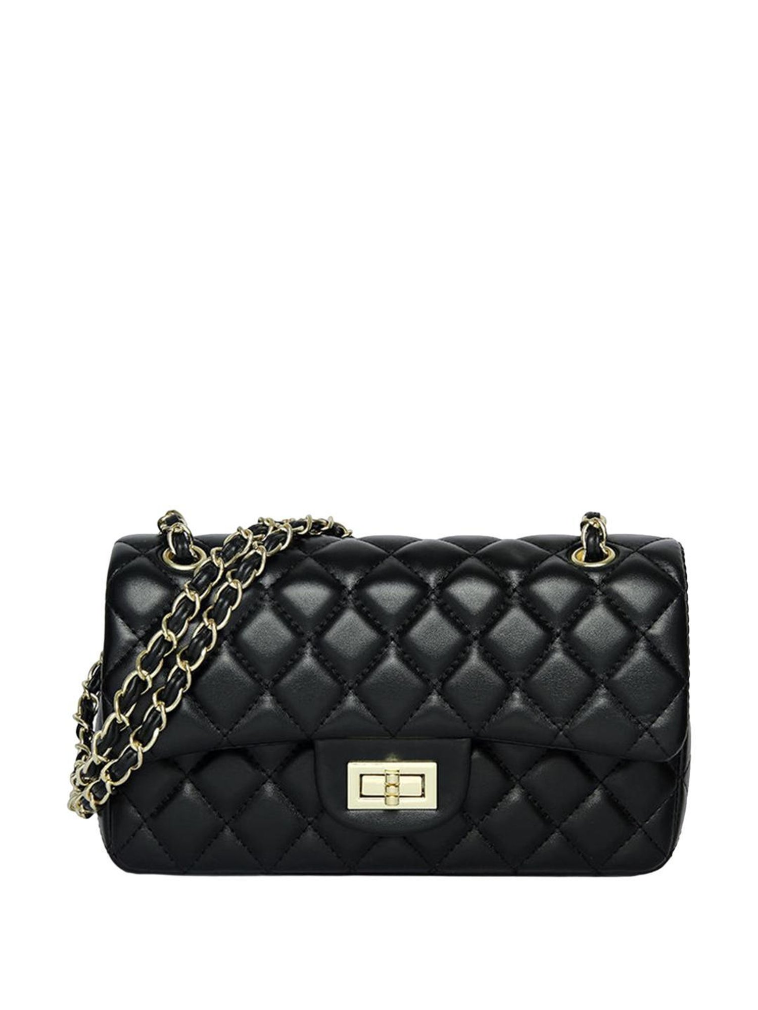 Angeline Black Textured Medium Sling Handbag