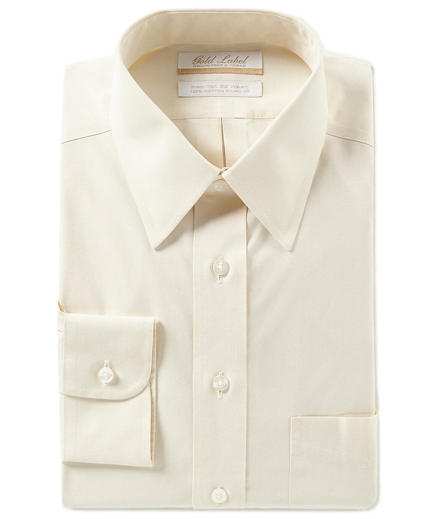Gold Label Roundtree & Yorke Solid Non-Iron Fitted Point-Collar Dress Shirt with French Cuffs