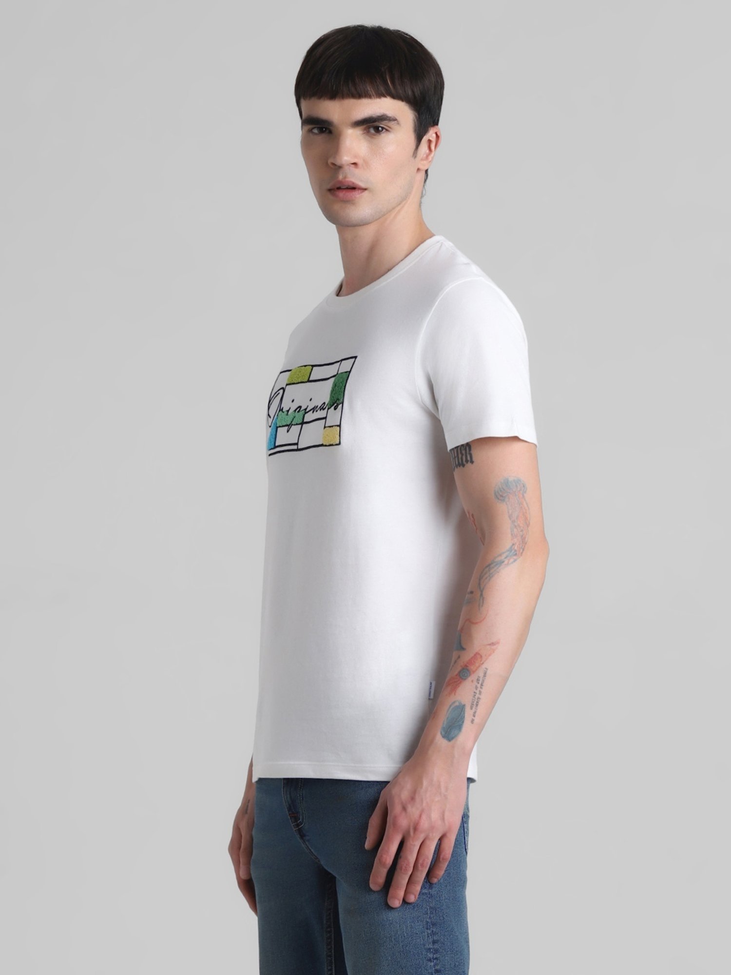 Jack & Jones Cloud Dancer Cotton Regular Fit Printed T-Shirt