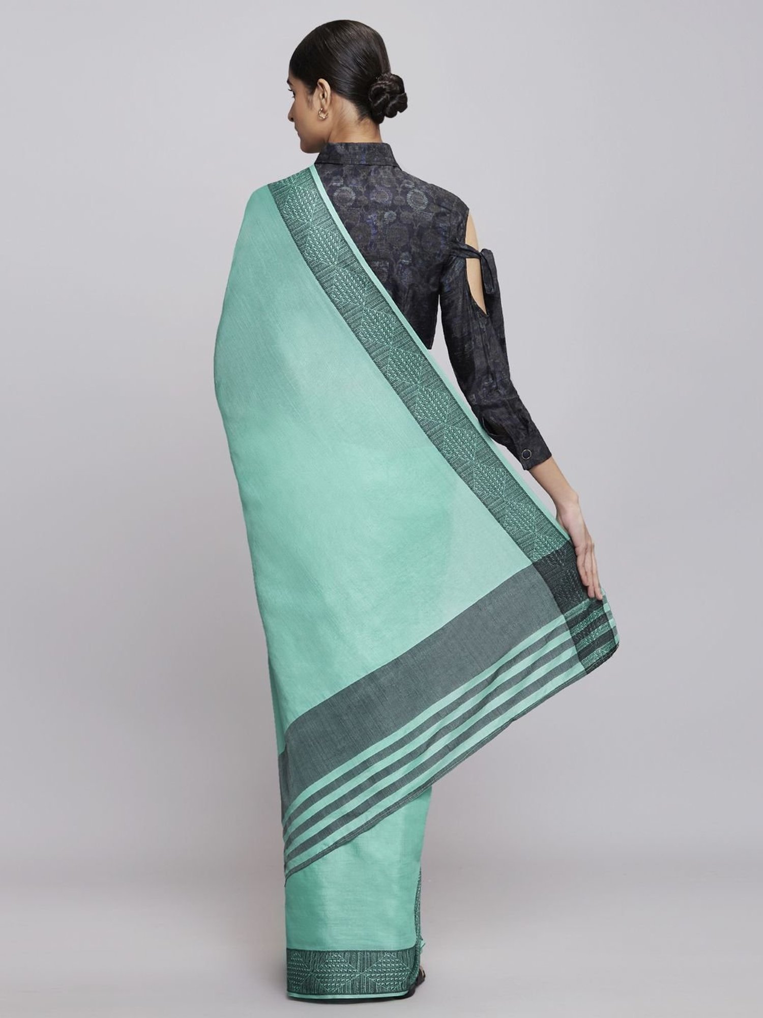 navyasa by liva Sage Green Embroidered Saree With Unstitched Blouse