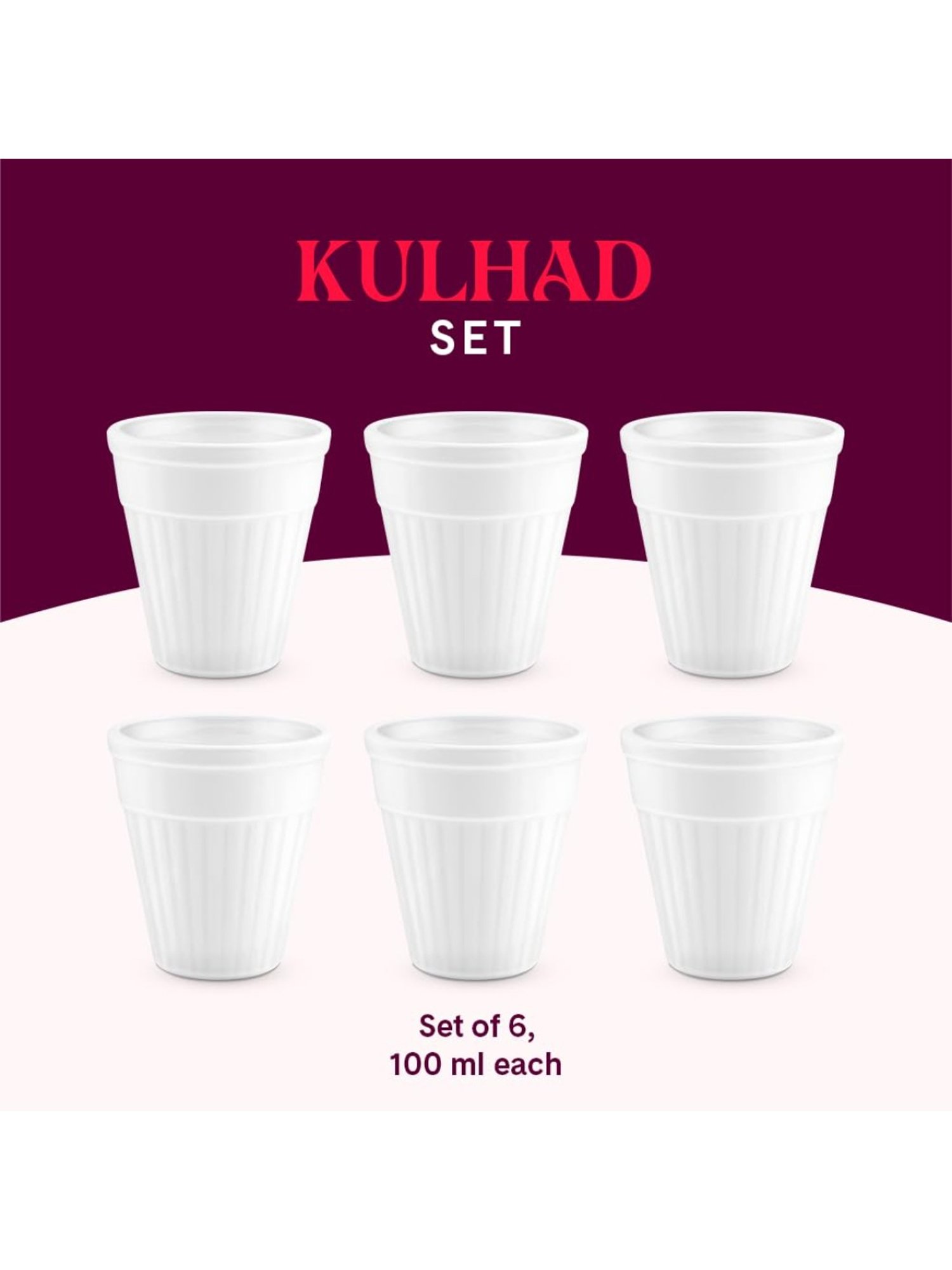 Larah by Borosil White Ceramic Opalware Mug - Set of 6 160ml