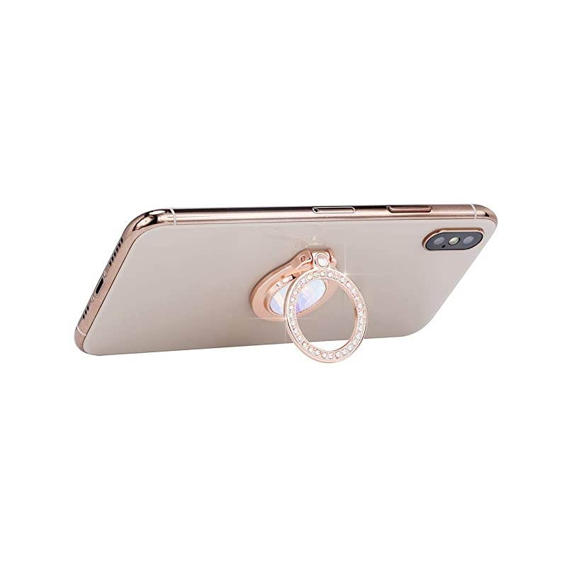 Glitter Bling Bling Phone Ring HolderSparkle Phone Ring Artificial Diamond StandRhinestone Cell Phone Finger Ring for PhonesPadRose Gold