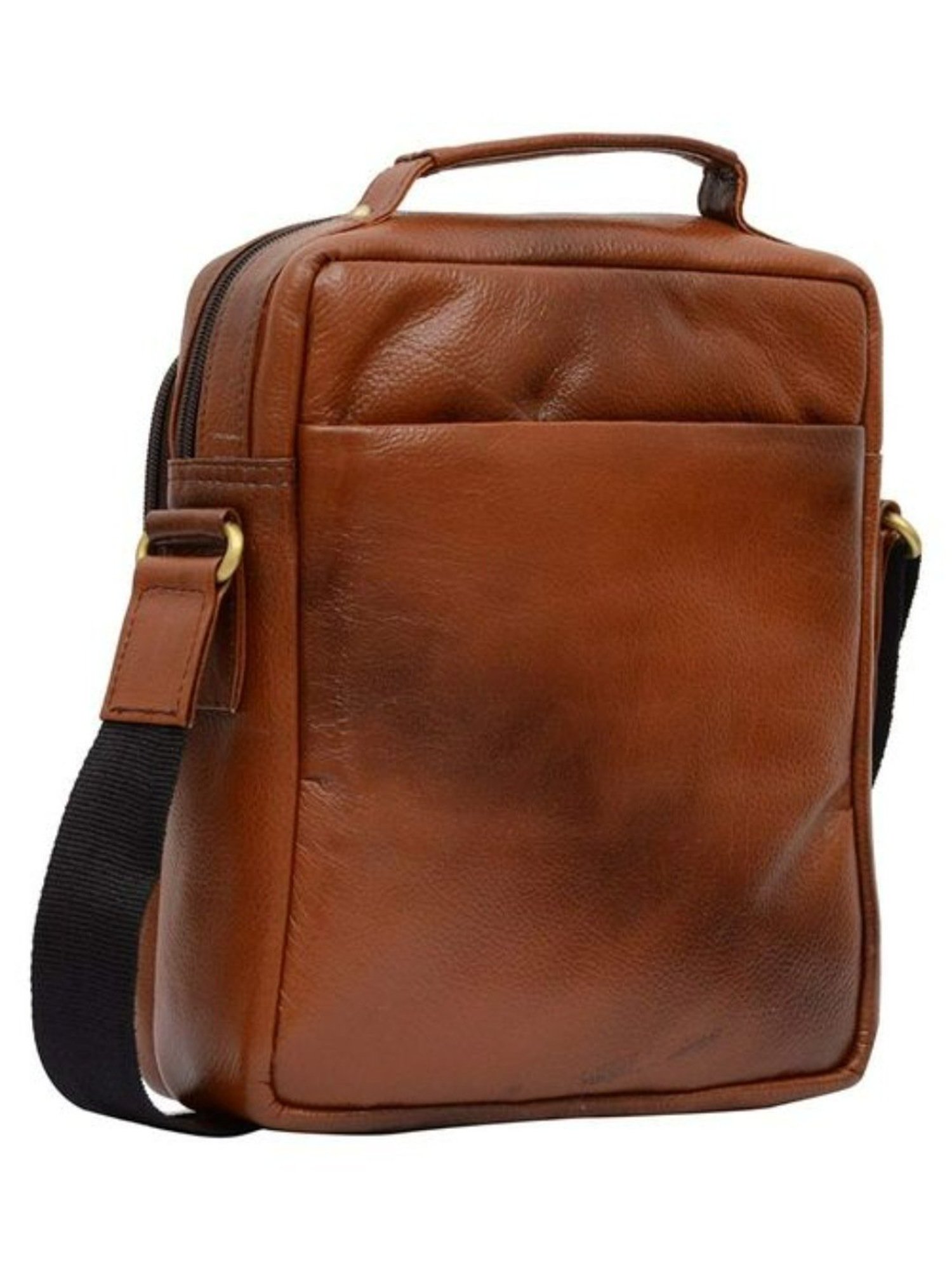 HiLEDER Tan Textured Small Leather 12 inch Cross Body Bag