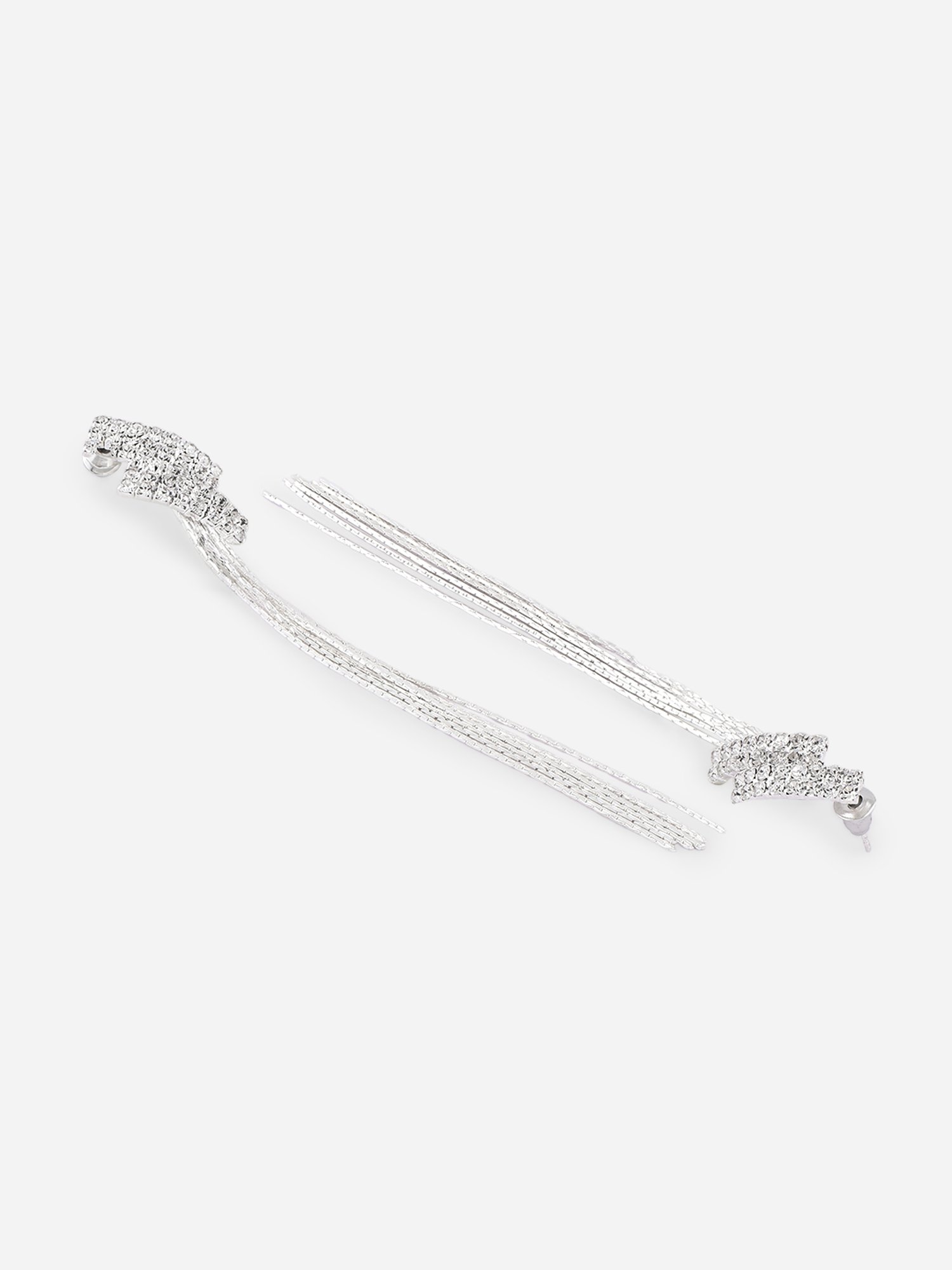 Toniq Long Strands Silver-Plated CZ Stone Party Wear Earrings for Women