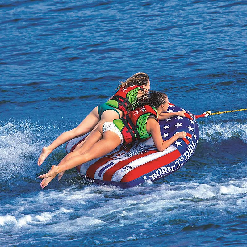 WOW Watersports 20-1010 Born to Ride Patriotic Themed 1 to 2 Person Inflatable Towable Lake Tube with 4 Handles and Ultra Soft Surface