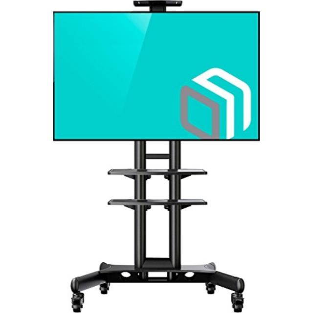 onkron mobile tv stand tv cart with wheels & 2 av shelves for 32  65 inch lcd led oled flat panel plasma screens up to 100 lbs black ts1552
