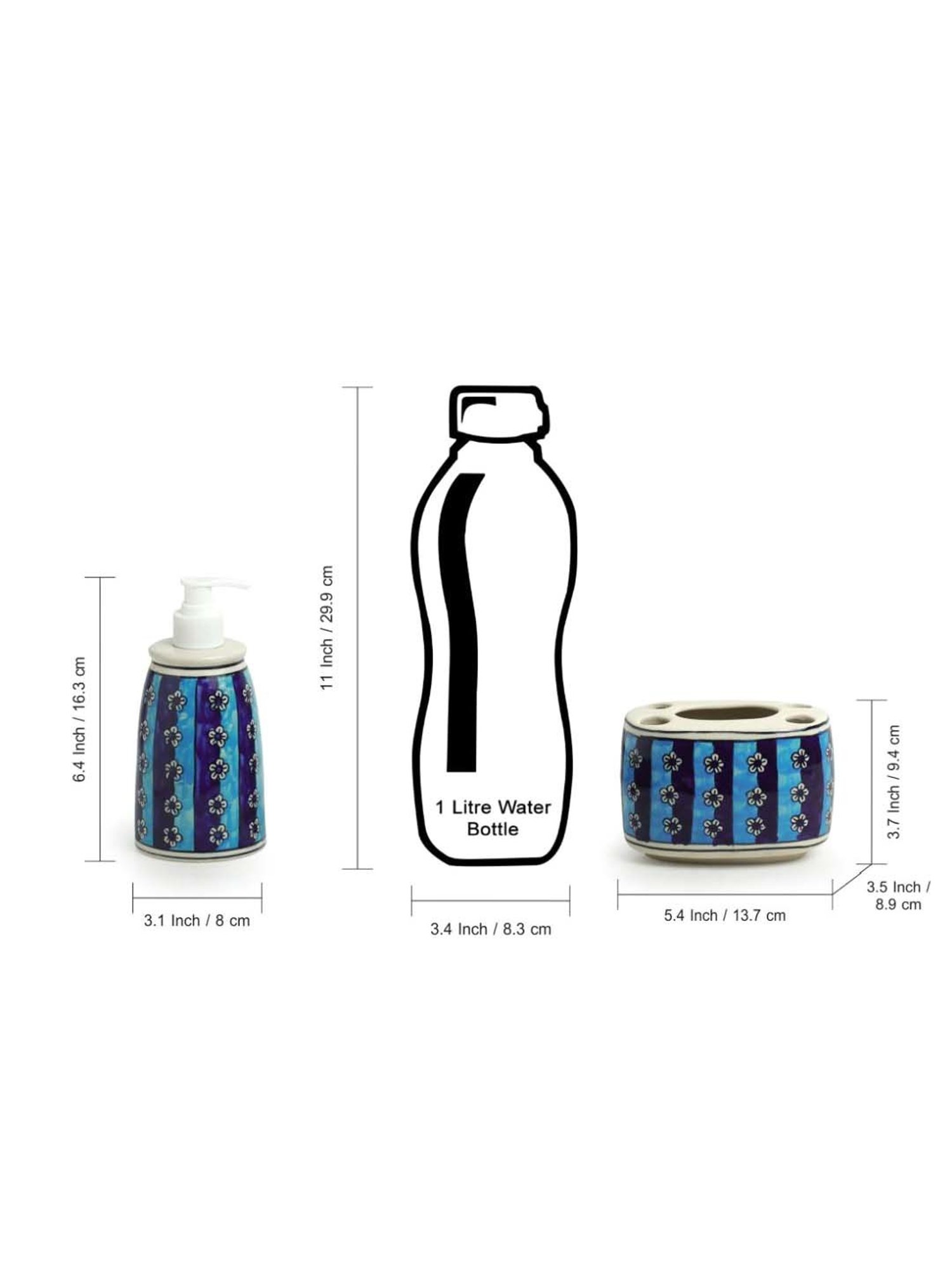 ExclusiveLane Gajra - Iridescent Garlands Blue & Off-White Ceramic Bath Accessory Sets