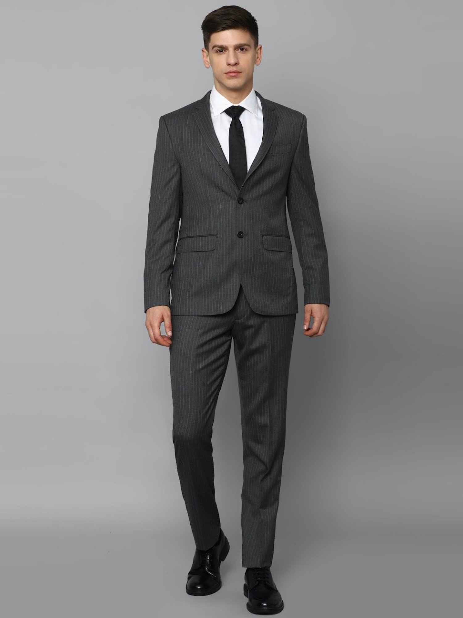 Luxure By Louis Philippe Grey Slim Fit Striped Two Piece Suit