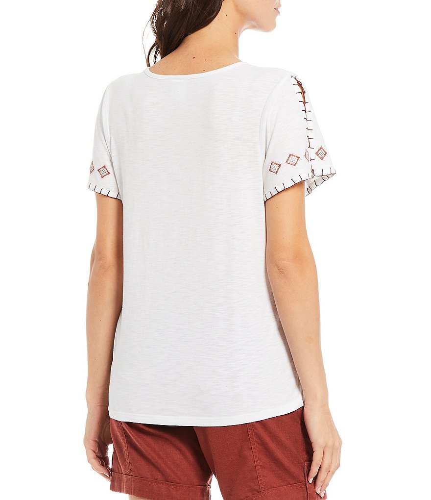 Aventura Kateri Embroidery & Whipstitch Slub Jersey Top