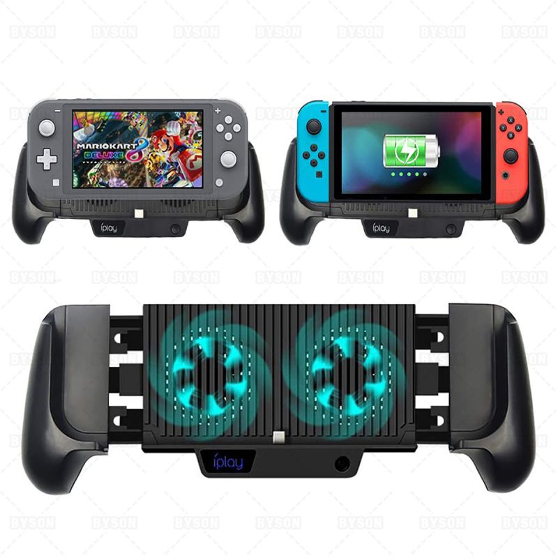 6000mAh Battery Charger Case for Nintendo Switch/Switch Lite, Portable Charger Shell Protective Case Stretchable Grip, Double Cooling Fans, Quick Charging Cooling Controller with Kickstand (Black)