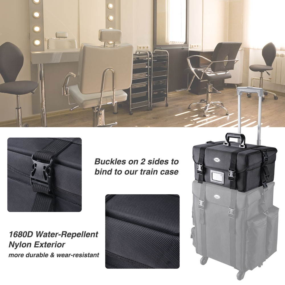 Byootique&reg; 1680D Nylon Makeup Train Case Pockets Travel Hard Bag Artist Cosmetic Organizer with Tray