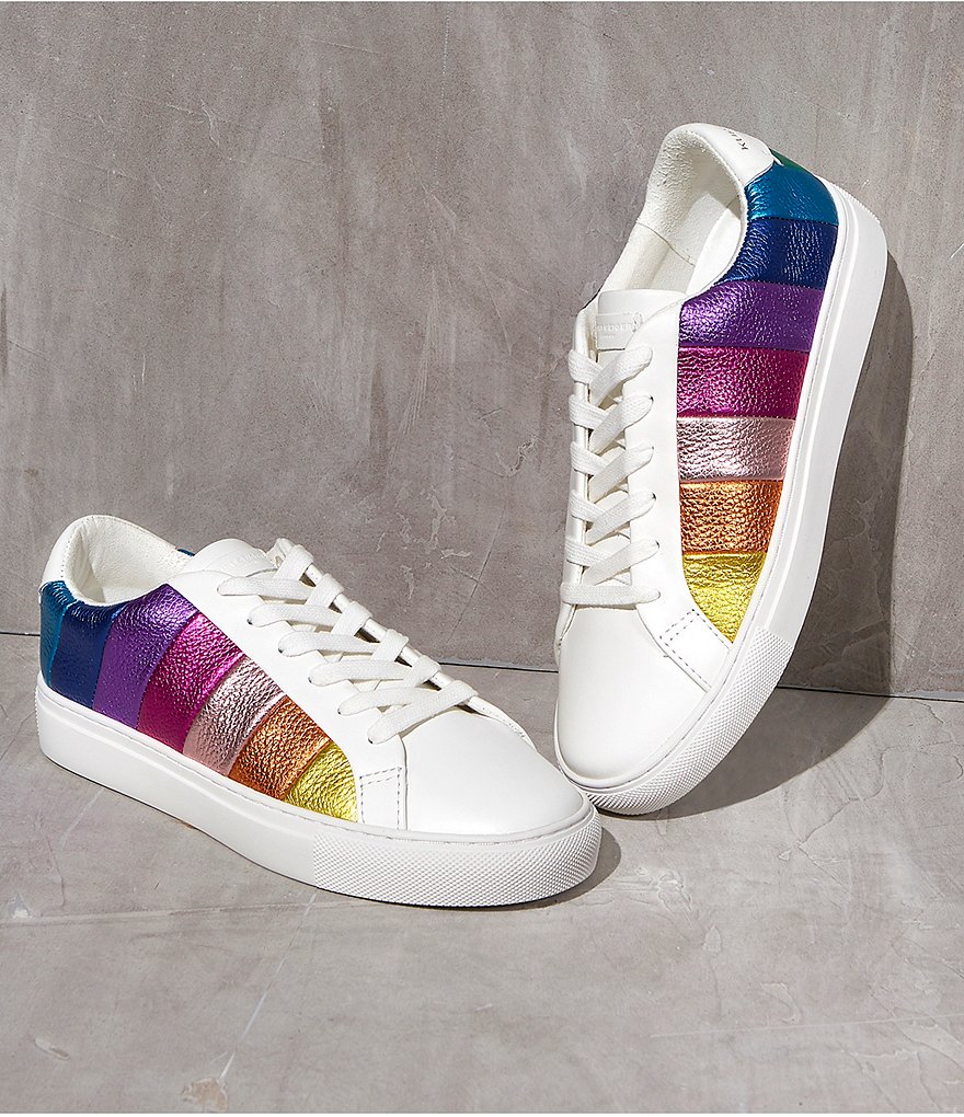 Kurt Geiger London Lane Metallic Rainbow Stripe Lace-Up Sneakers