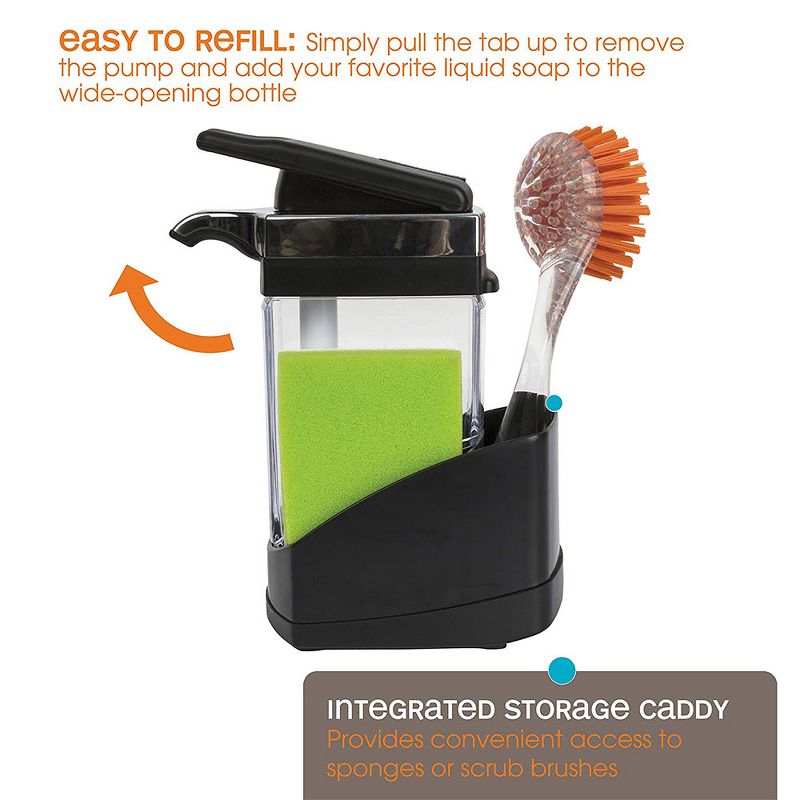 Casabella 8550033 Hand Pump Sink Sider Solo with Sponge and Chrome Plating for Daily Handwashing in the Kitchen, Bathroom, or Laundry Room, Black