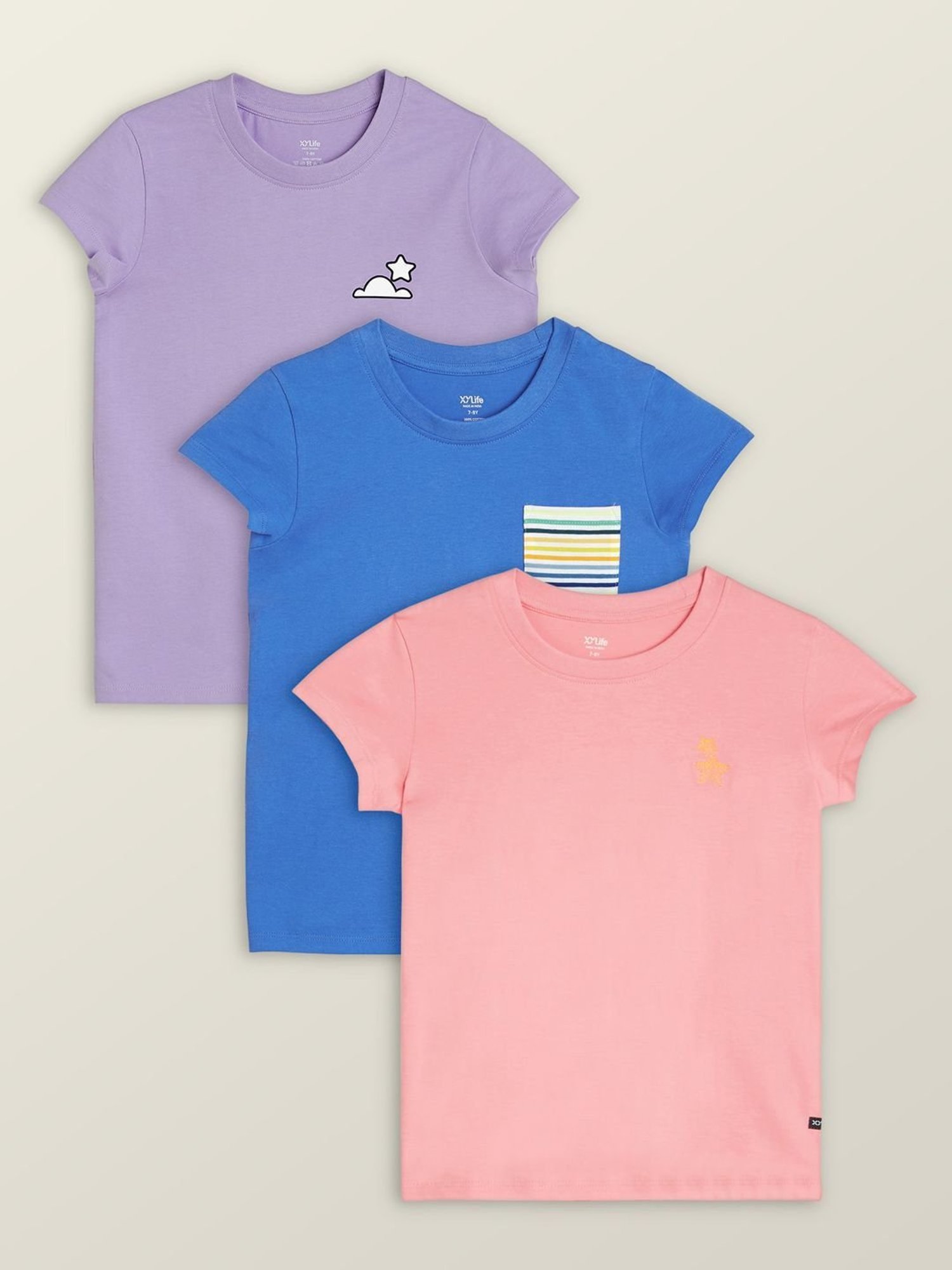XY Life Kids Multicolor Cotton Printed T-Shirt (Pack of 3)