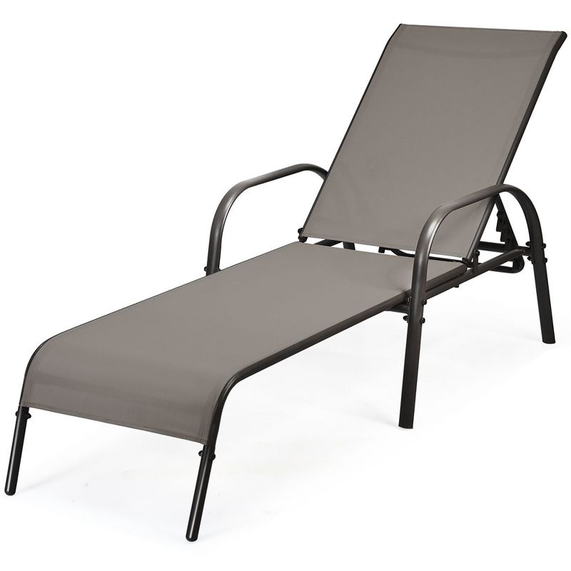 Costway Outdoor Patio Lounge Chair Chaise Fabric Adjustable Reclining Armrest Pool Brown
