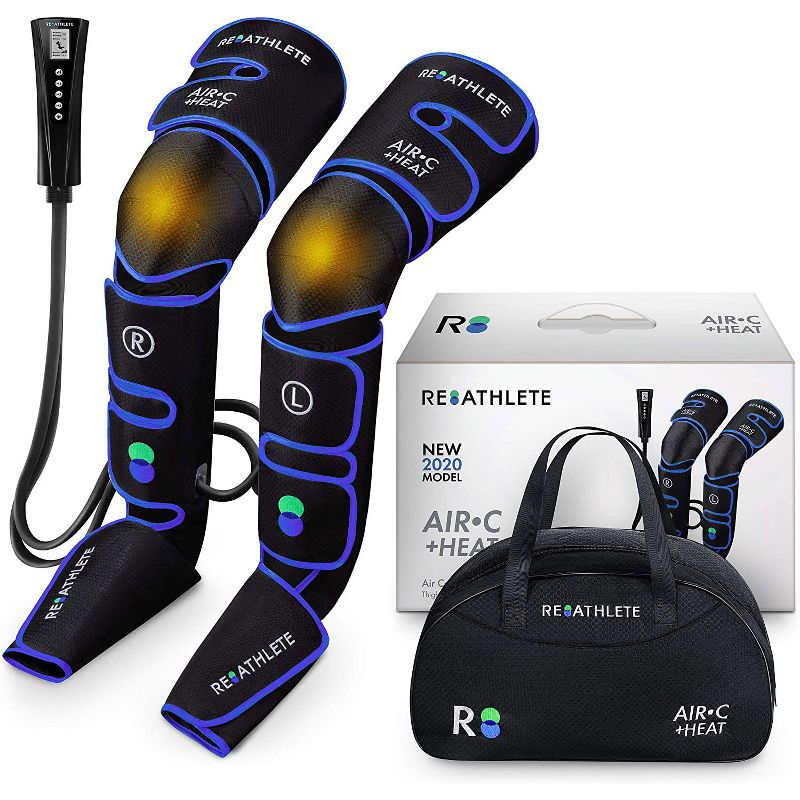 REATHLETE Athlete Air Compression Circulation Heating Pad Velcro Muscle Massager Boots with Handheld Remote Controller for Legs, Feet, and Calves