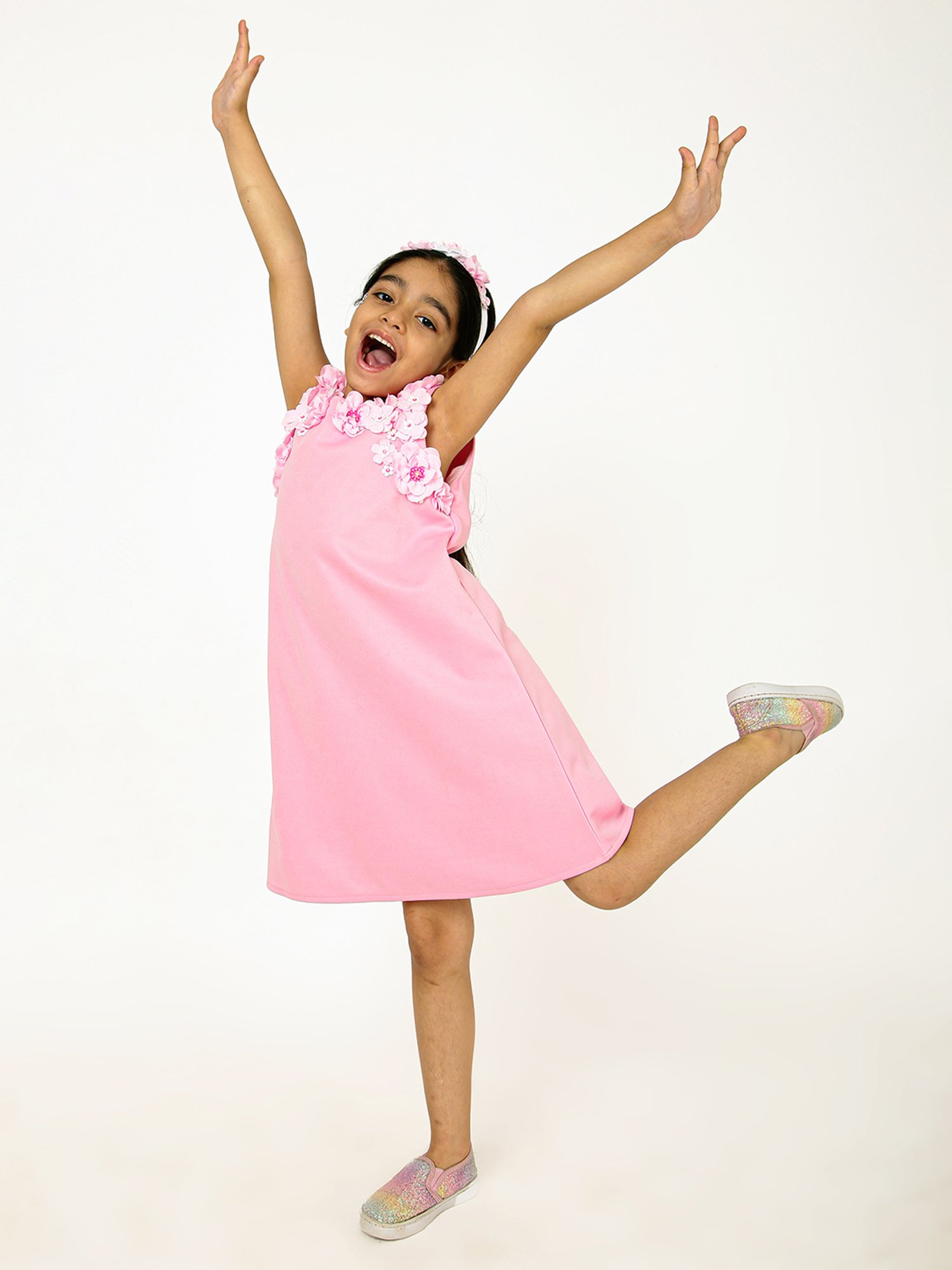 A Little Fable Girls Pink Applique Dress