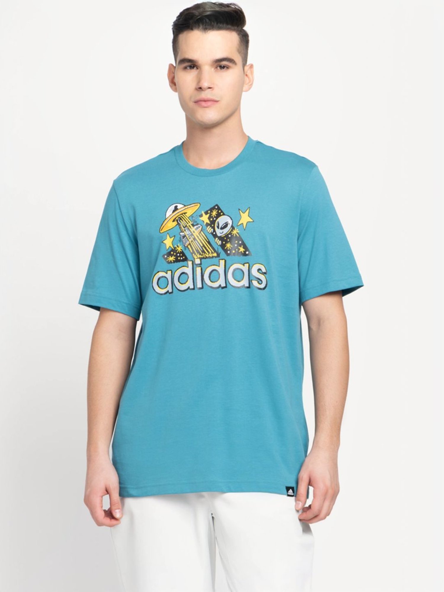 Adidas Blue Regular Fit Printed Sports T-Shirt
