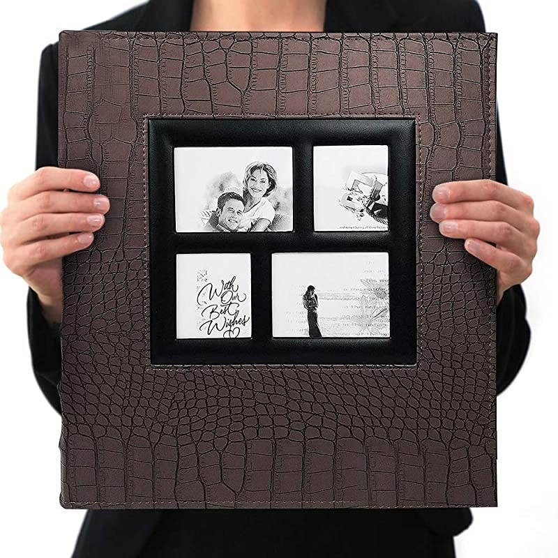 Photo Album 600 Pockets Large Capacity Leather Cover Sewn Bonded Wedding Family Photo Albums Holds 600 Horizontal and Vertical 4x6 Photos with Black PagesBrown