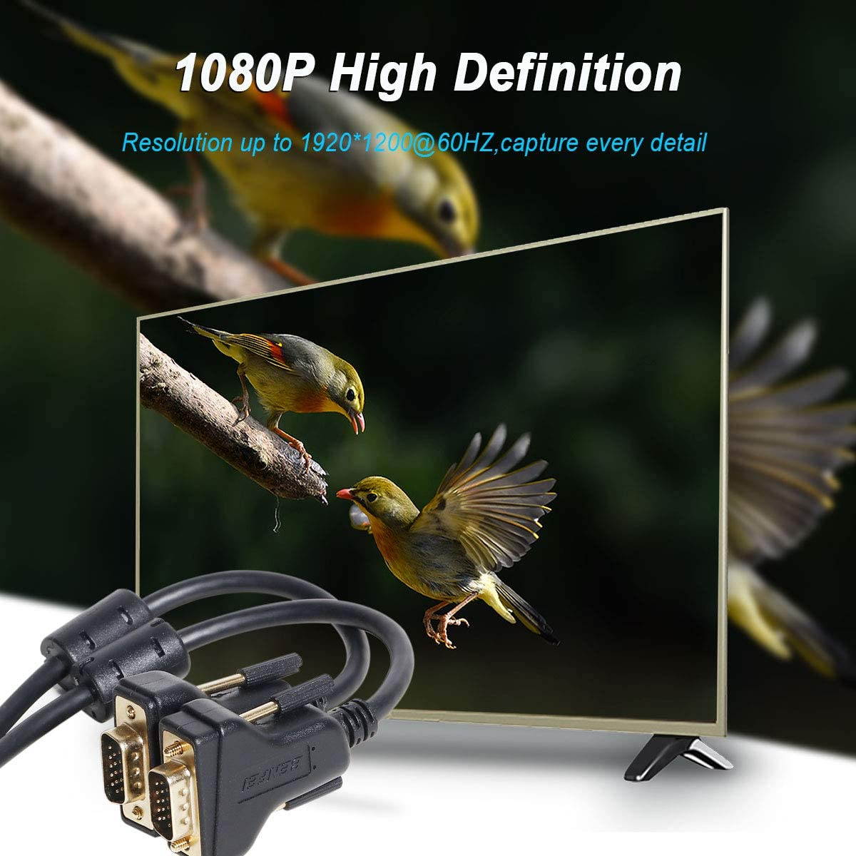 VGA to VGA Cable,VGA to VGA 6 Feet Cable with Ferrites