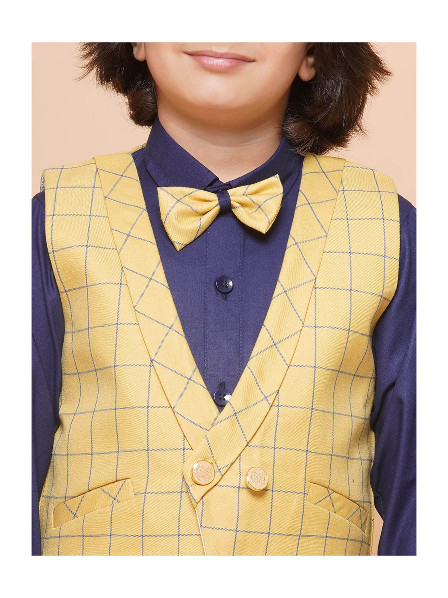 AJ Dezines Kids Sky Blue & Black Solid Full Sleeves Shirt, Pants, Coat, Waistcoat with Tie