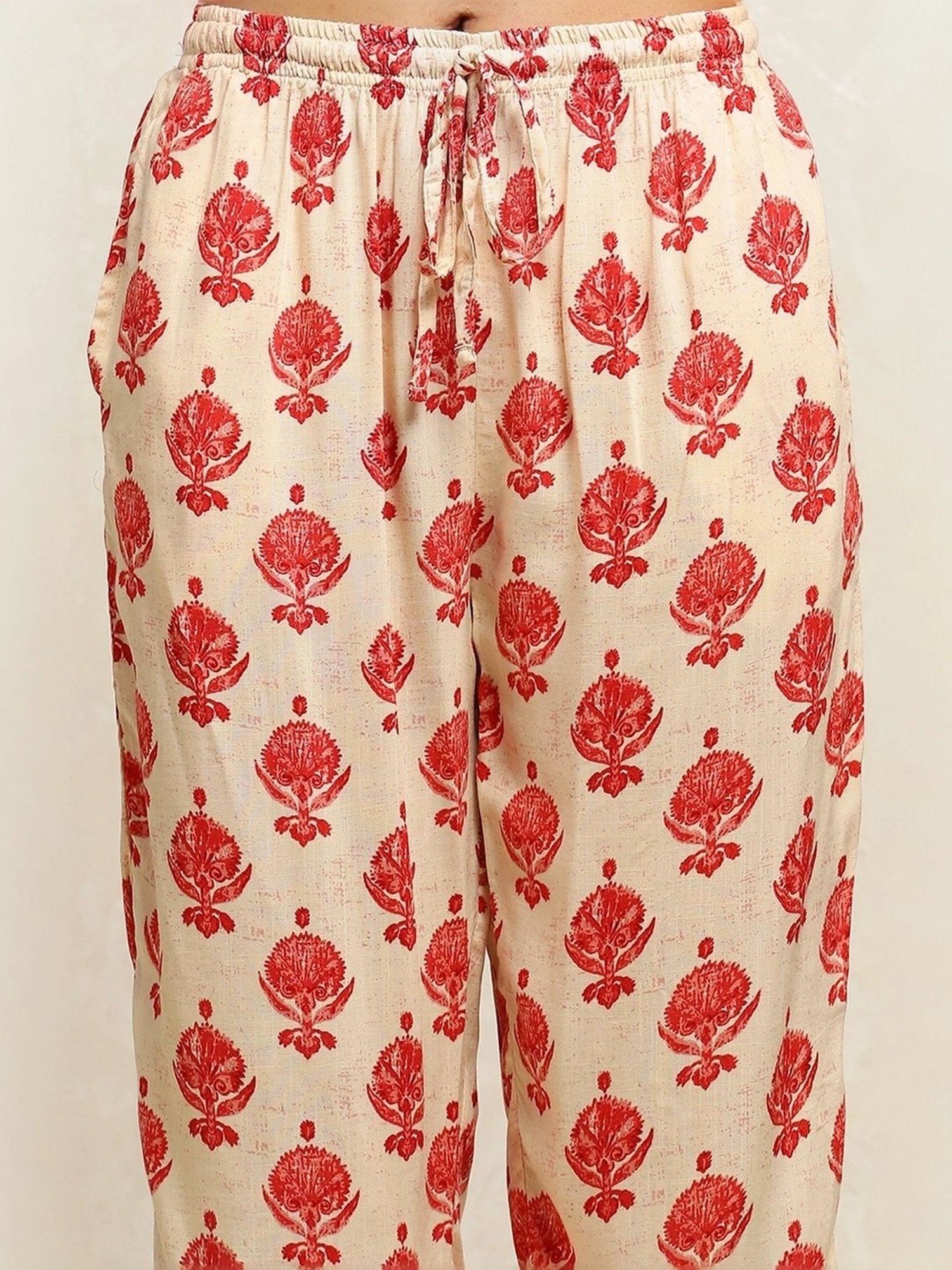 Biba Cream Printed Kurta Palazzo Set With Shrug