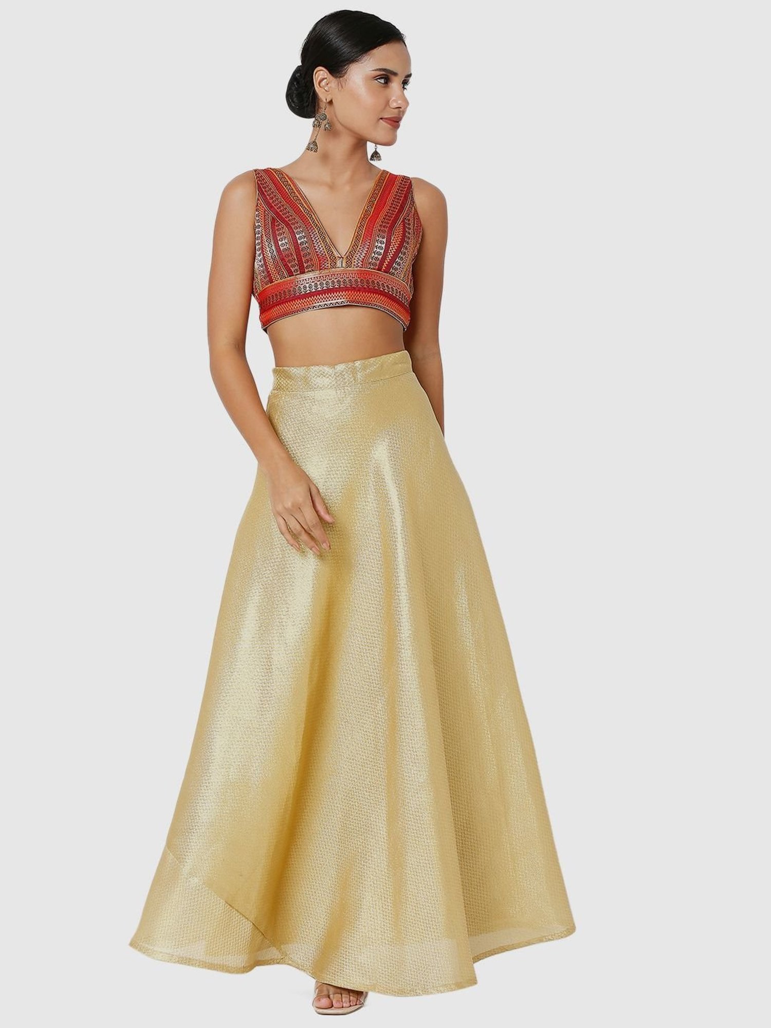 Salwar Studio Red Woven Pattern Readymade Blouse