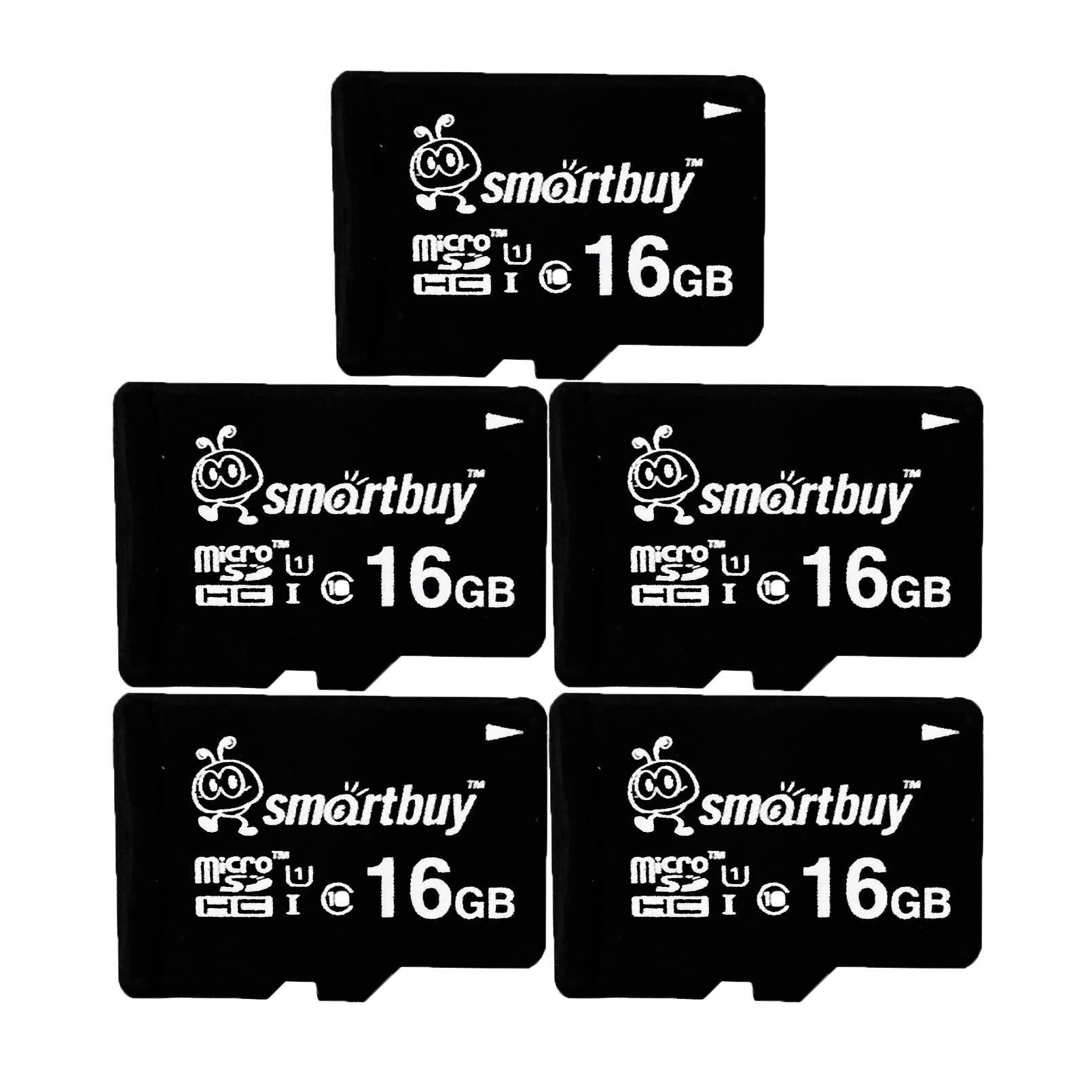 Smartbuy Micro SDHC Class 10 TF Flash Memory Card SD HC C10 Ultra U1 UHS-I HD Fast Speed for Camera Mobile Phone Tab GPS MP3 TV (16GB - 5 Packs)