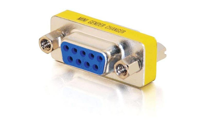 C2G DB9 F/F Mini Gender Changer (Coupler) - 1 x DB-9 Female Serial - 1 x DB-9 Female Serial - Silver, Yellow