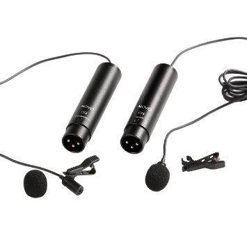 Movo LV4 Dual XLR Lavalier Interview Kit with Omnidirectional and Cardioid Microphones, Lapel Clips and Windscreens