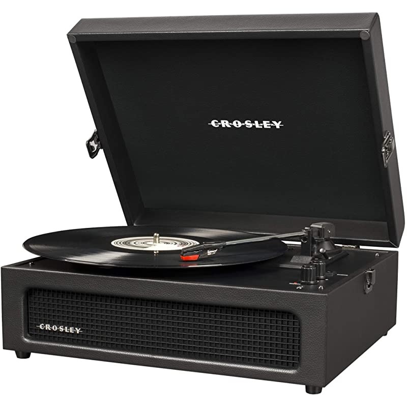 CR8017ABK Voyager Vintage Portable Turntable with Bluetooth Receiver and Builtin Speakers Black