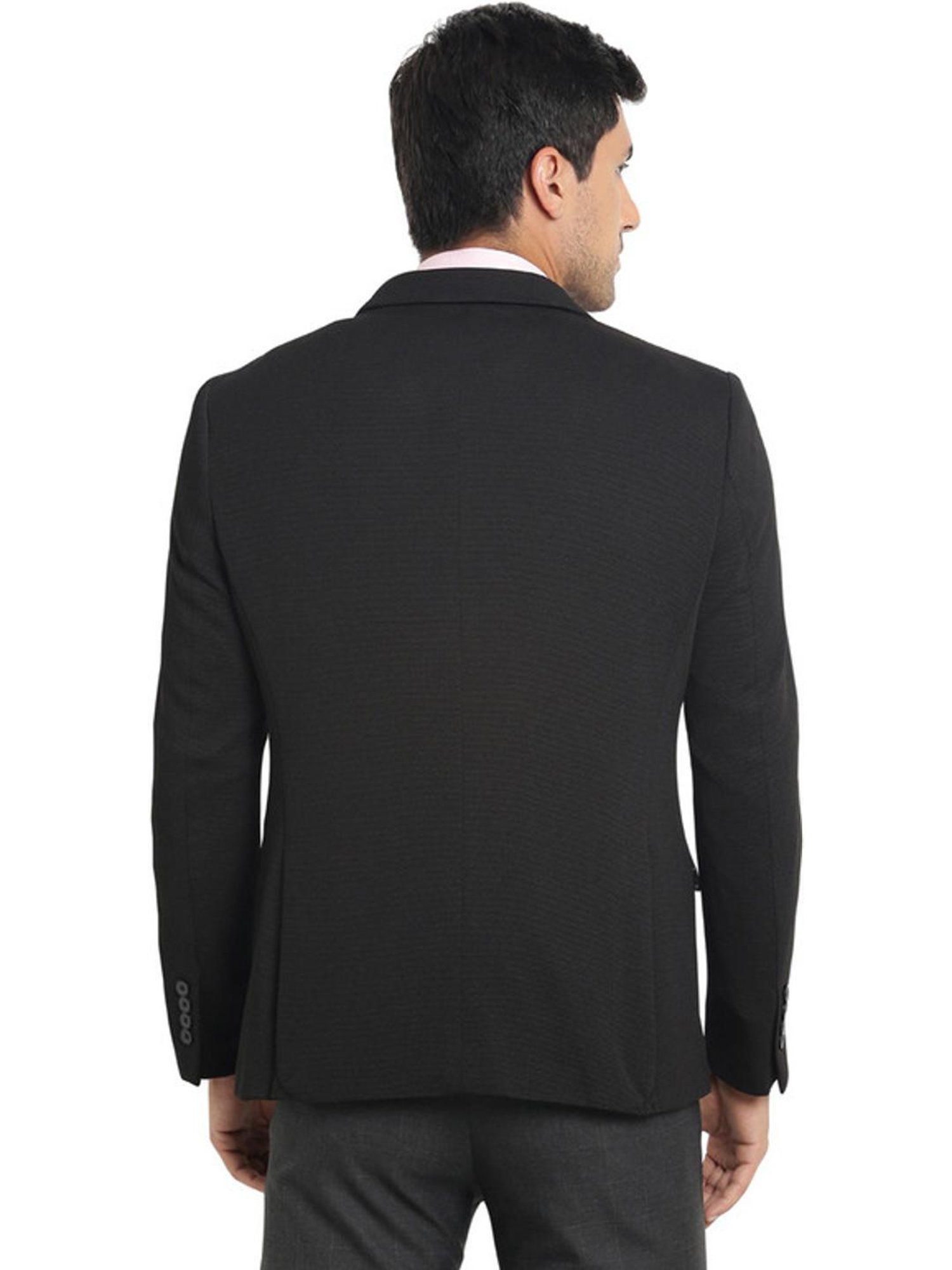 Turtle Black Slim Fit Self Pattern Blazer