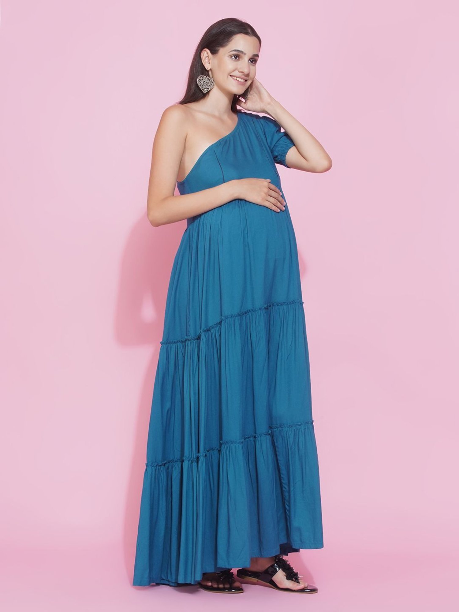 Mine4Nine Teal Blue Maxi Maternity Baby Shower Dress