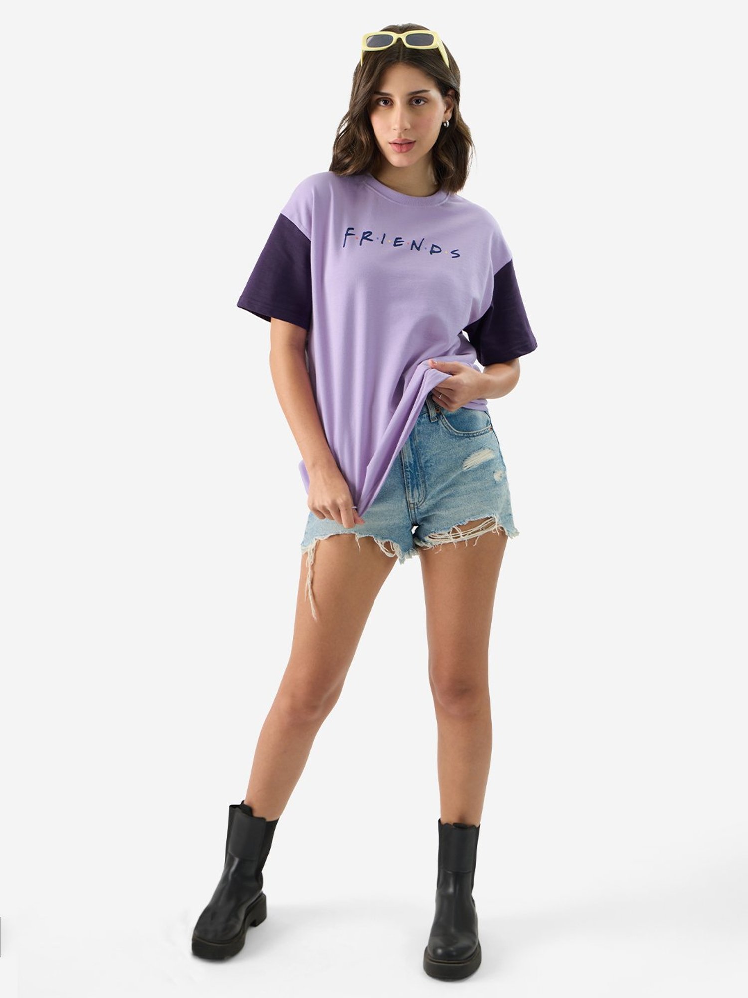 The Souled Store Lavender Cotton Graphic Print Oversized T-Shirt