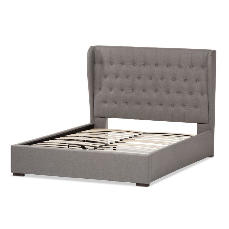 Penelope Modern and Contemporary Fabric Upholstered Gas - Lift Platform Bed - Queen - Light Gray - Baxton Studio