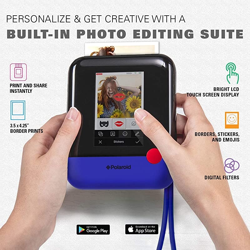 Polaroid Pop 20 2 in 1 Wireless Portable Instant 3x4 Photo Printer amp Digital 20MP Camera with Touchscreen Display Builtin WiFi 1080p HD Video Blue Prints From your Smartphone