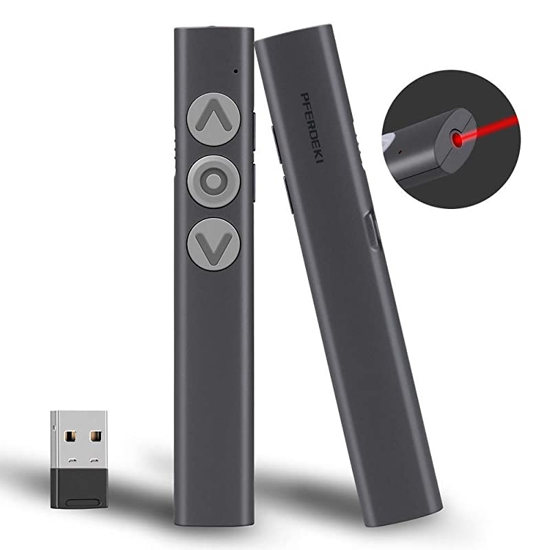 Wireless Presenter Rechargeable Presenter Remote Clicker with Red Laser Presentation Pointer 24GHz Remote Presentation USB Control PowerPoint PPT Clicker for Windows Mac OS Linux