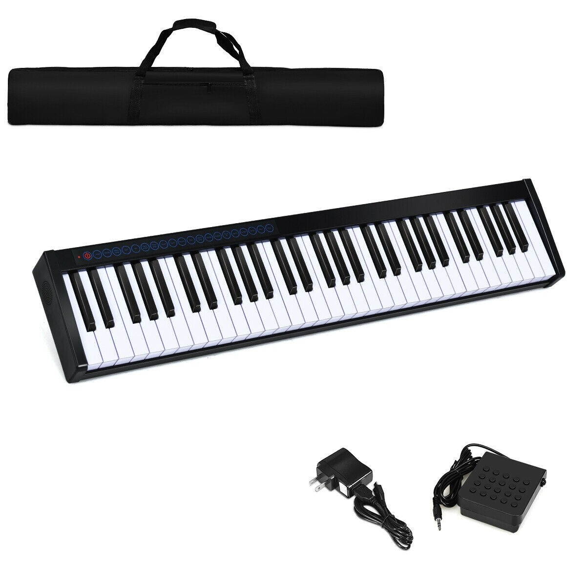 61-Key Portable Digital Stage Piano with Carrying Bag-White