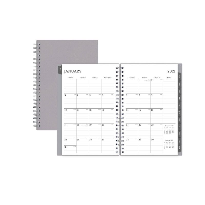 2021 Planner 5" x 8" Faux Leather Hard Cover Weekly/Monthly Wirebound Gray - Blue Sky