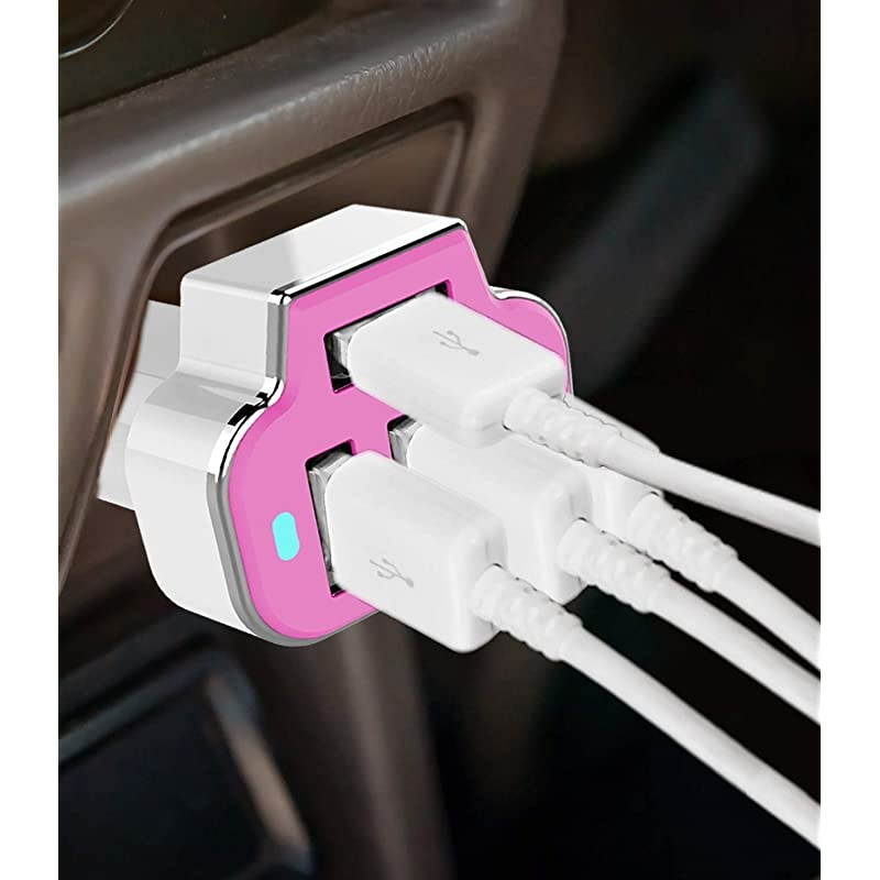 4 Port Car Charger USB Adapter 12V Fast Car Charger USB Adapter Power Station 52A26W Output Pink