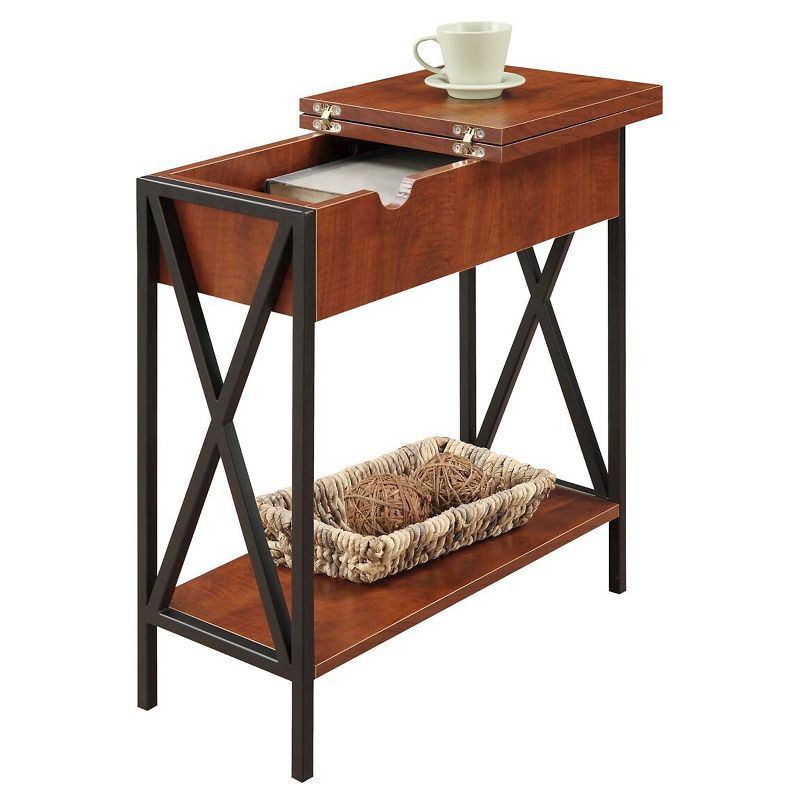 Tucson Flip Top End Table with Charging Station Black/Cherry - Breighton Home