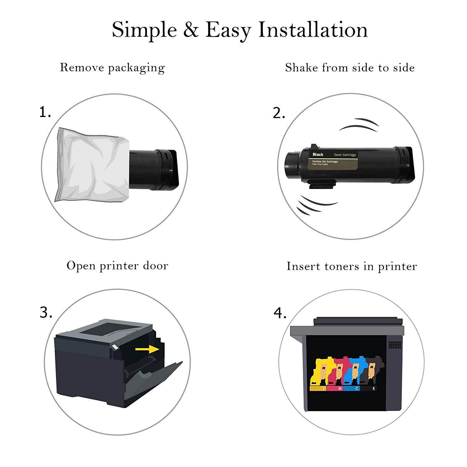 Cartlee Set of 4 Compatible High Yield Laser Toner Cartridges for Xerox Phaser 6510 6510/dni 6510/dn 6510/n Workcentre 6515 6515/dni 6515/dn 6515/n Printer (1 Black, 1 Cyan, 1 Magenta, 1 Yellow)