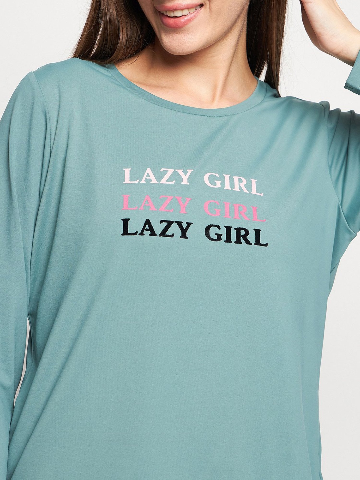 MADAME M Secret Green Graphic Print T-Shirt With Pyjamas